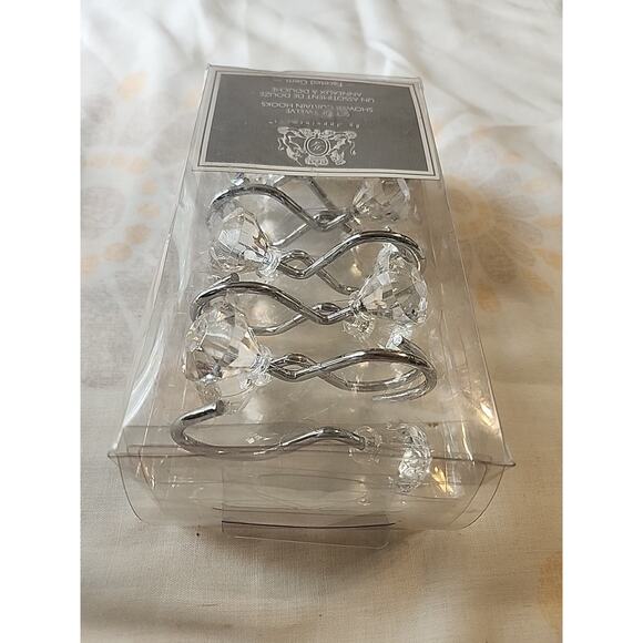 By Appointment Set of 12 Shower Curtain Acrylic Hooks Chrome Large Faceted Gem - Picture 6 of 8